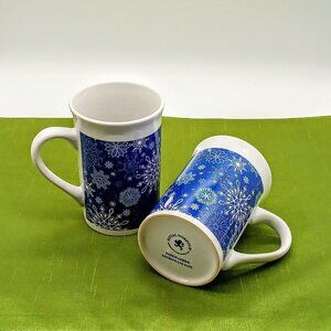 Set of 2 Royal Norfolk Blue White Snowflake Ceramic Mugs